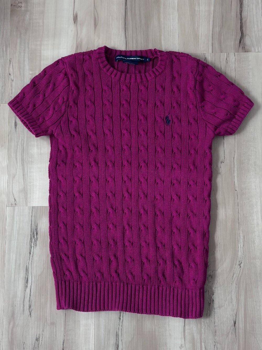 Ralph Lauren Sport Magenta Cable Knit Short Sleeve Sweater Size S